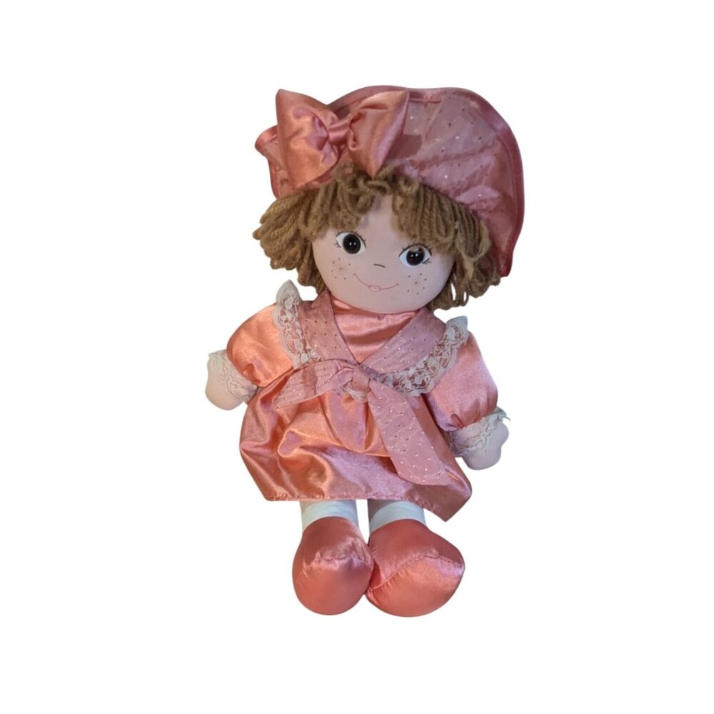 TB Trading co   Vintage Rag Doll With Pink Dress & Hat 17" freckles toy